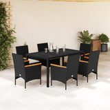 Set Pranzo da Giardino 7 pz Nero con Cuscini Polyrattan Acacia