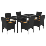 Set Pranzo da Giardino 7 pz Nero con Cuscini Polyrattan Acacia