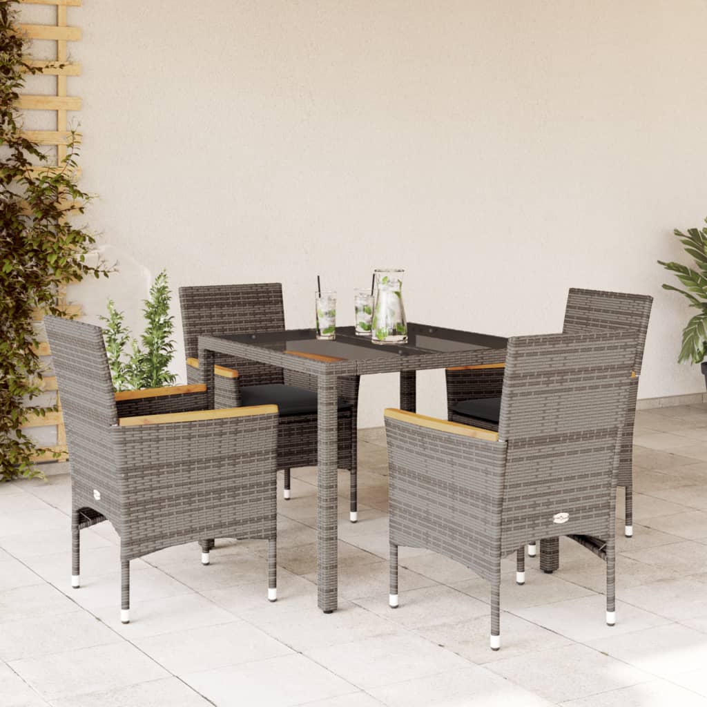 Set da Pranzo da Giardino 5 pz con Cuscini Polyrattan e Vetro