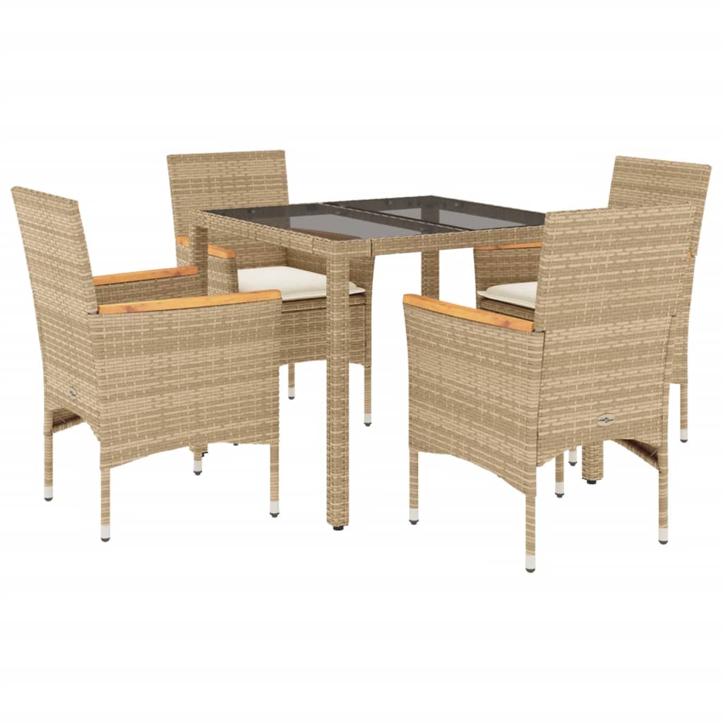 Set da Pranzo da Giardino 5 pz con Cuscini Polyrattan e Vetro