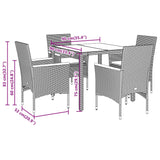 Set da Pranzo da Giardino 5 pz con Cuscini Polyrattan e Vetro