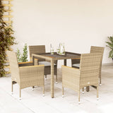 Set da Pranzo da Giardino 5 pz con Cuscini Polyrattan e Vetro