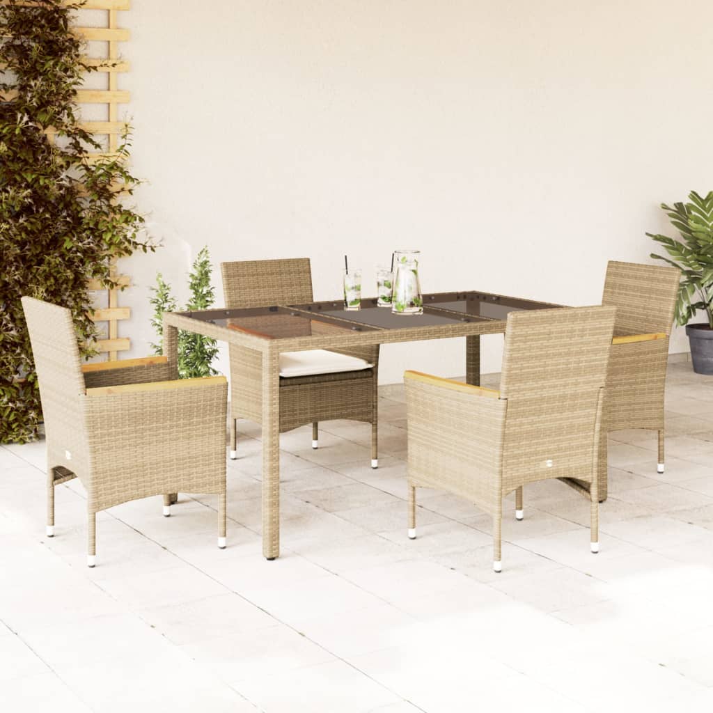 Set da Pranzo da Giardino 5 pz con Cuscini Polyrattan e Vetro