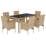 Set da Pranzo da Giardino 7 pz con Cuscini Polyrattan e Vetro