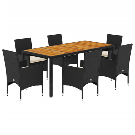 Set Pranzo da Giardino 7 pz Nero con Cuscini Polyrattan Acacia