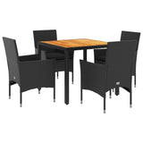 Set Pranzo da Giardino 5 pz con Cuscini Nero Polyrattan Acacia