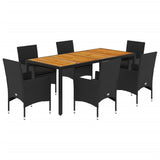 Set Pranzo da Giardino 7 pz Nero con Cuscini Polyrattan Acacia