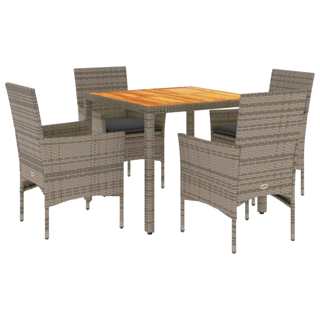 Set Pranzo Giardino 5 pz con Cuscini Grigio Polyrattan Acacia