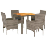 Set Pranzo Giardino 5 pz con Cuscini Grigio Polyrattan Acacia