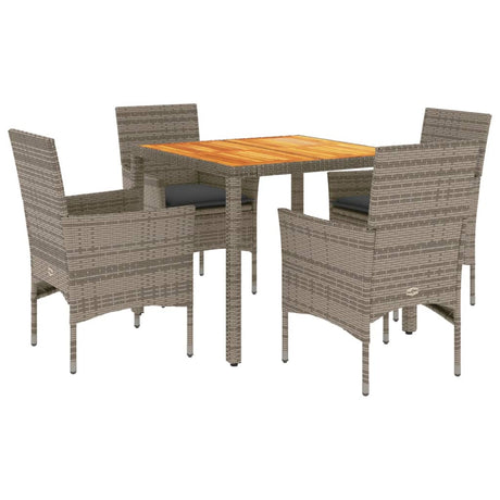 Set Pranzo Giardino 5 pz con Cuscini Grigio Polyrattan Acacia