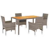 Set Pranzo Giardino 5 pz con Cuscini Grigio Polyrattan Acacia