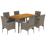 Set Pranzo da Giardino 7pz con Cuscini Polyrattan Acacia Grigio