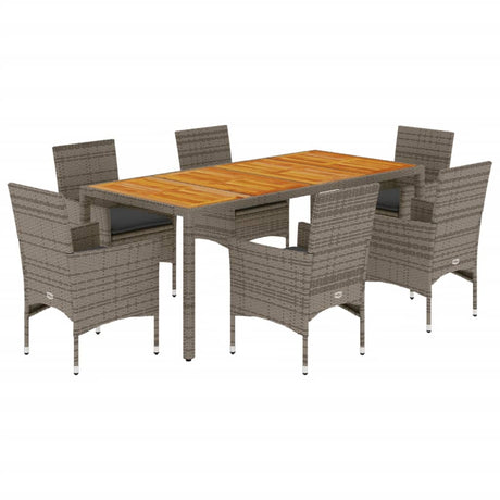 Set Pranzo da Giardino 7pz con Cuscini Polyrattan Acacia Grigio