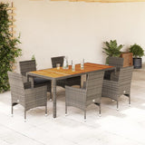 Set Pranzo da Giardino 7pz con Cuscini Polyrattan Acacia Grigio