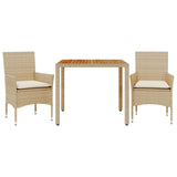 Set Pranzo da Giardino 3 pz con Cuscini Beige Polyrattan Acacia