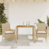 Set Pranzo da Giardino 3 pz con Cuscini Beige Polyrattan Acacia