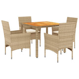 Set Pranzo da Giardino 5 pz con Cuscini Beige Polyrattan Acacia