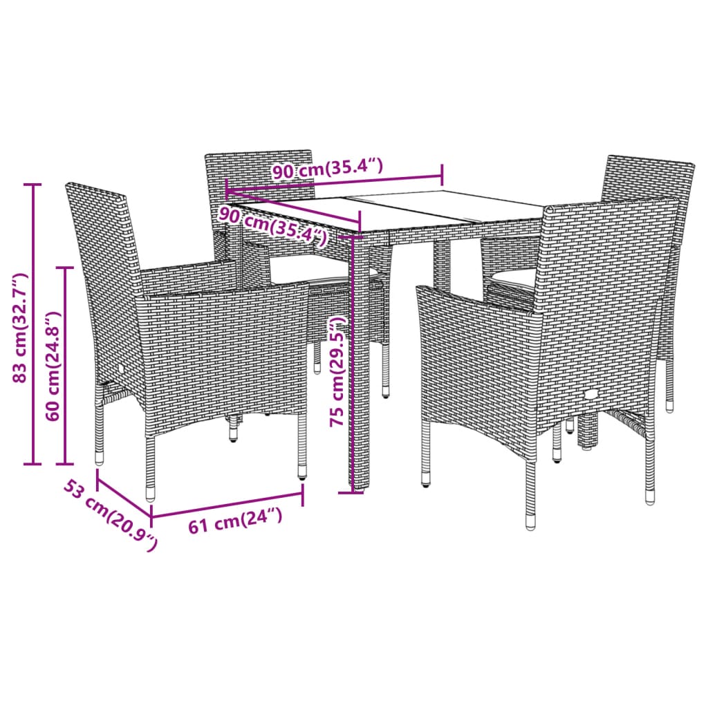 Set Pranzo da Giardino 5 pz con Cuscini Beige Polyrattan Acacia