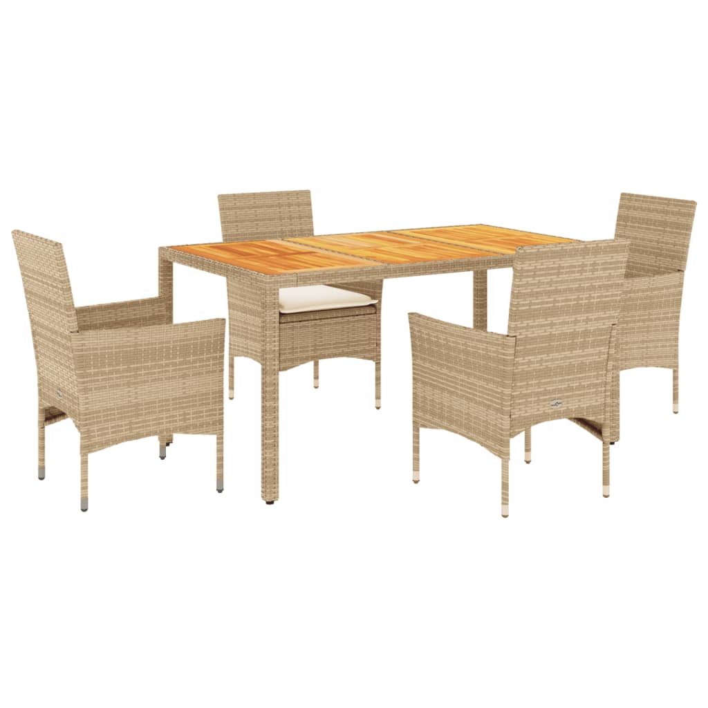 Set Pranzo da Giardino 5 pz con Cuscini Beige Polyrattan Acacia