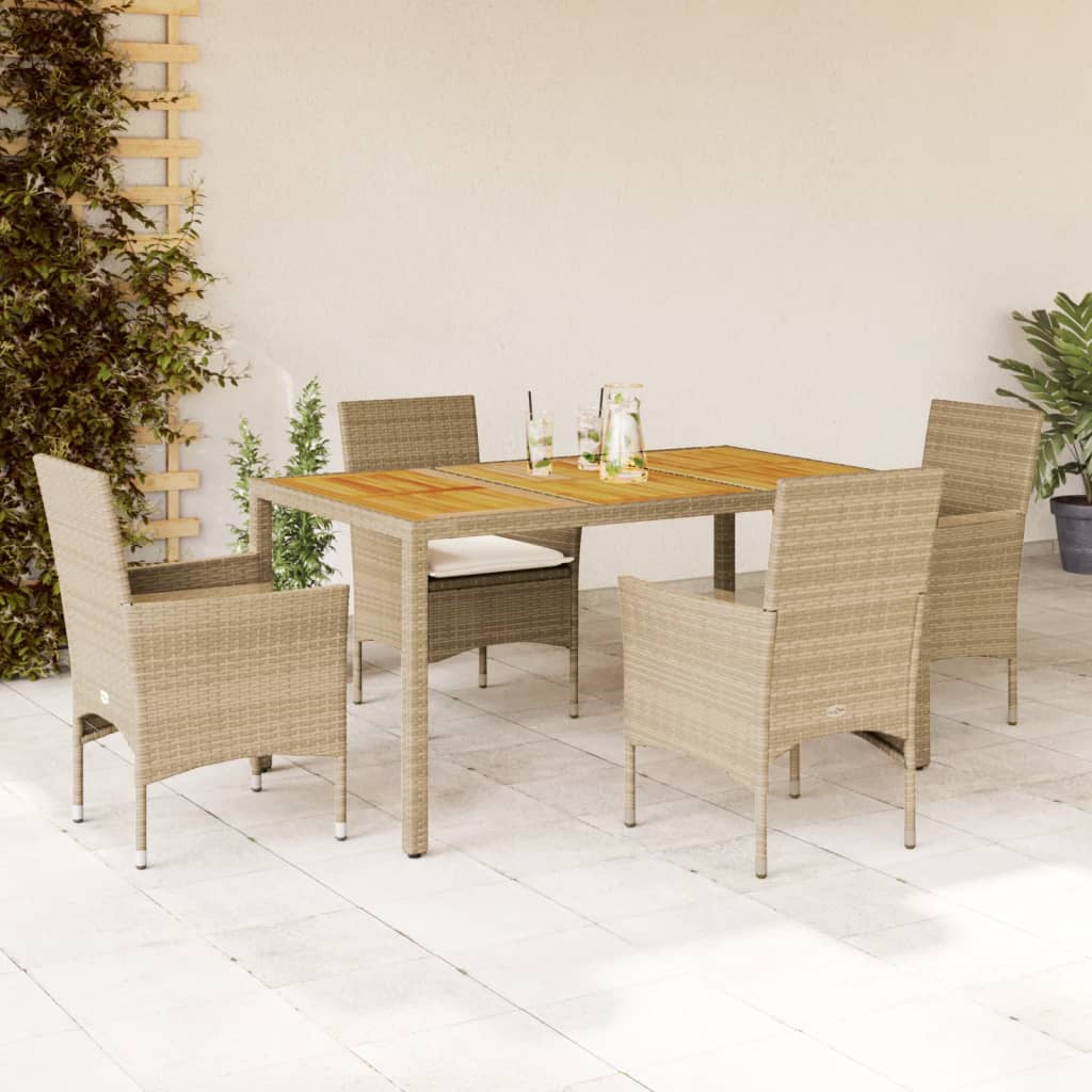 Set Pranzo da Giardino 5 pz con Cuscini Beige Polyrattan Acacia