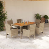 Set Pranzo da Giardino 7 pz con Cuscini Beige Polyrattan Acacia