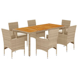 Set Pranzo da Giardino 7 pz con Cuscini Beige Polyrattan Acacia