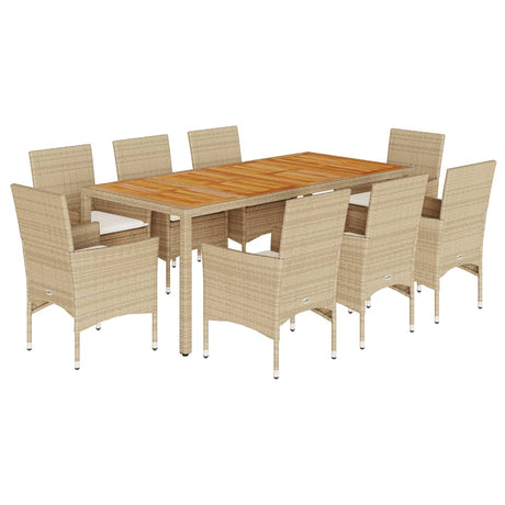 Set Pranzo da Giardino 9 pz con Cuscini Beige Polyrattan Acacia