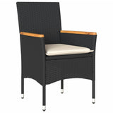 Set Pranzo da Giardino 9 pz con Cuscini Nero Polyrattan Acacia