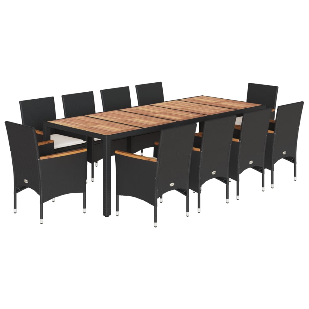 Set Pranzo da Giardino 11 pz con Cuscini Polyrattan Acacia Nero