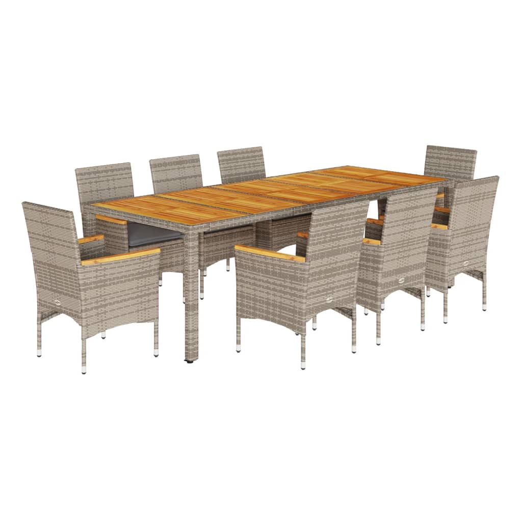 Set Pranzo da Giardino 9pz con Cuscini Polyrattan Acacia Grigio