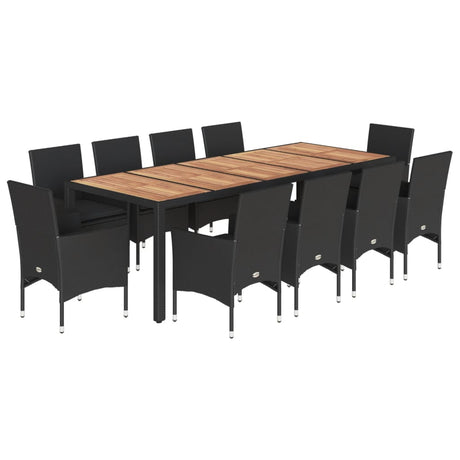 Set Pranzo da Giardino 11 pz con Cuscini Polyrattan Acacia Nero