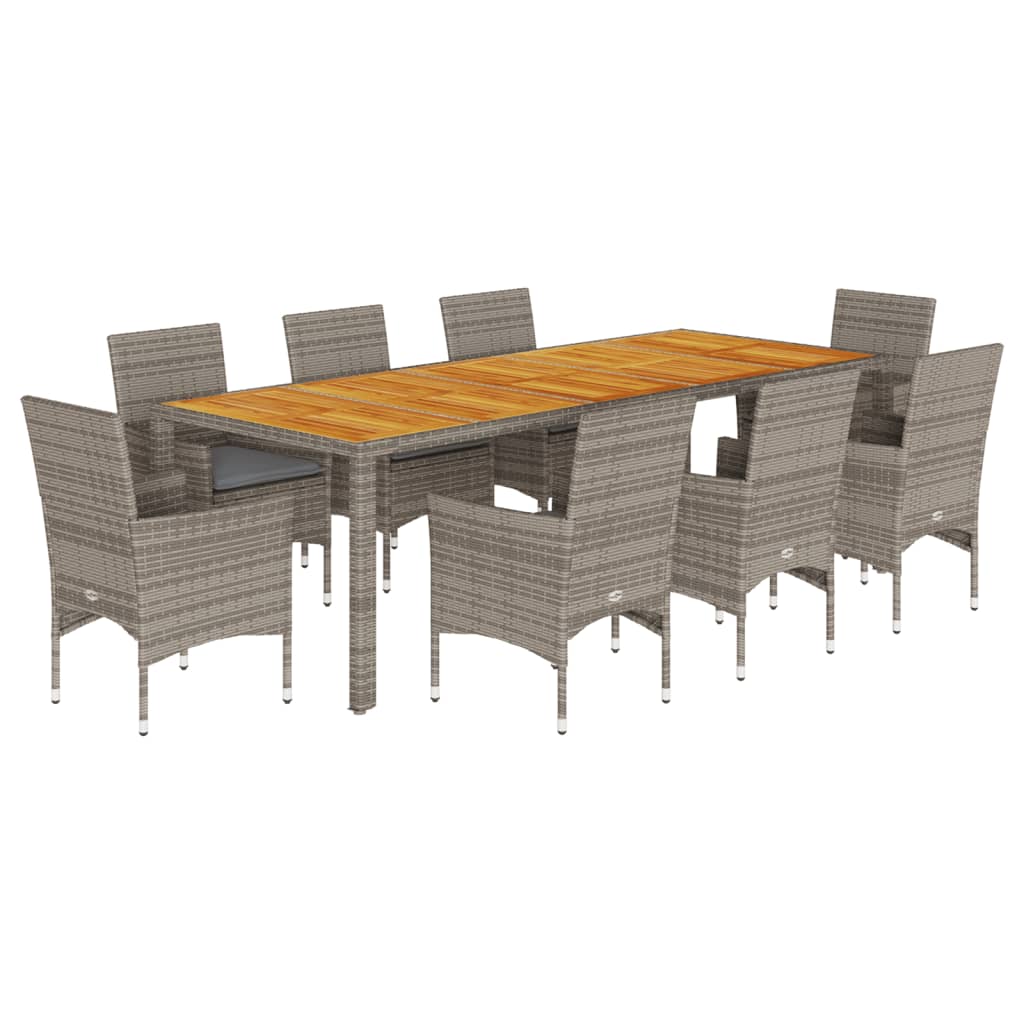 Set Pranzo da Giardino 9pz con Cuscini Polyrattan Acacia Grigio