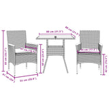 Set Pranzo da Giardino 3 pz con Cuscini Nero Polyrattan Acacia