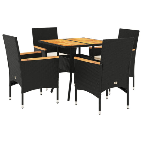 Set Pranzo da Giardino 5 pz con Cuscini Nero Polyrattan Acacia