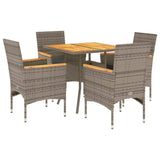 Set Pranzo Giardino 5 pz con Cuscini Grigio Polyrattan Acacia