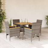 Set Pranzo Giardino 5 pz con Cuscini Grigio Polyrattan Acacia