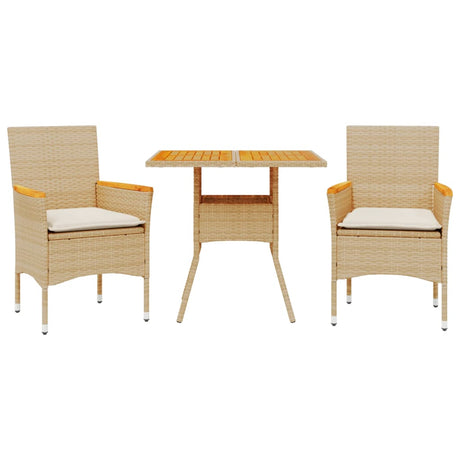 Set Pranzo da Giardino 3 pz con Cuscini Beige Polyrattan Acacia