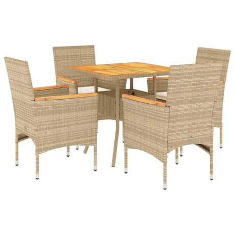 Set Pranzo da Giardino 5 pz con Cuscini Beige Polyrattan Acacia