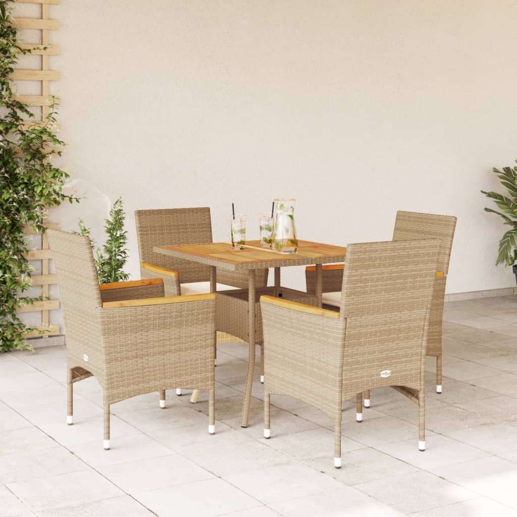 Set Pranzo da Giardino 5 pz con Cuscini Beige Polyrattan Acacia