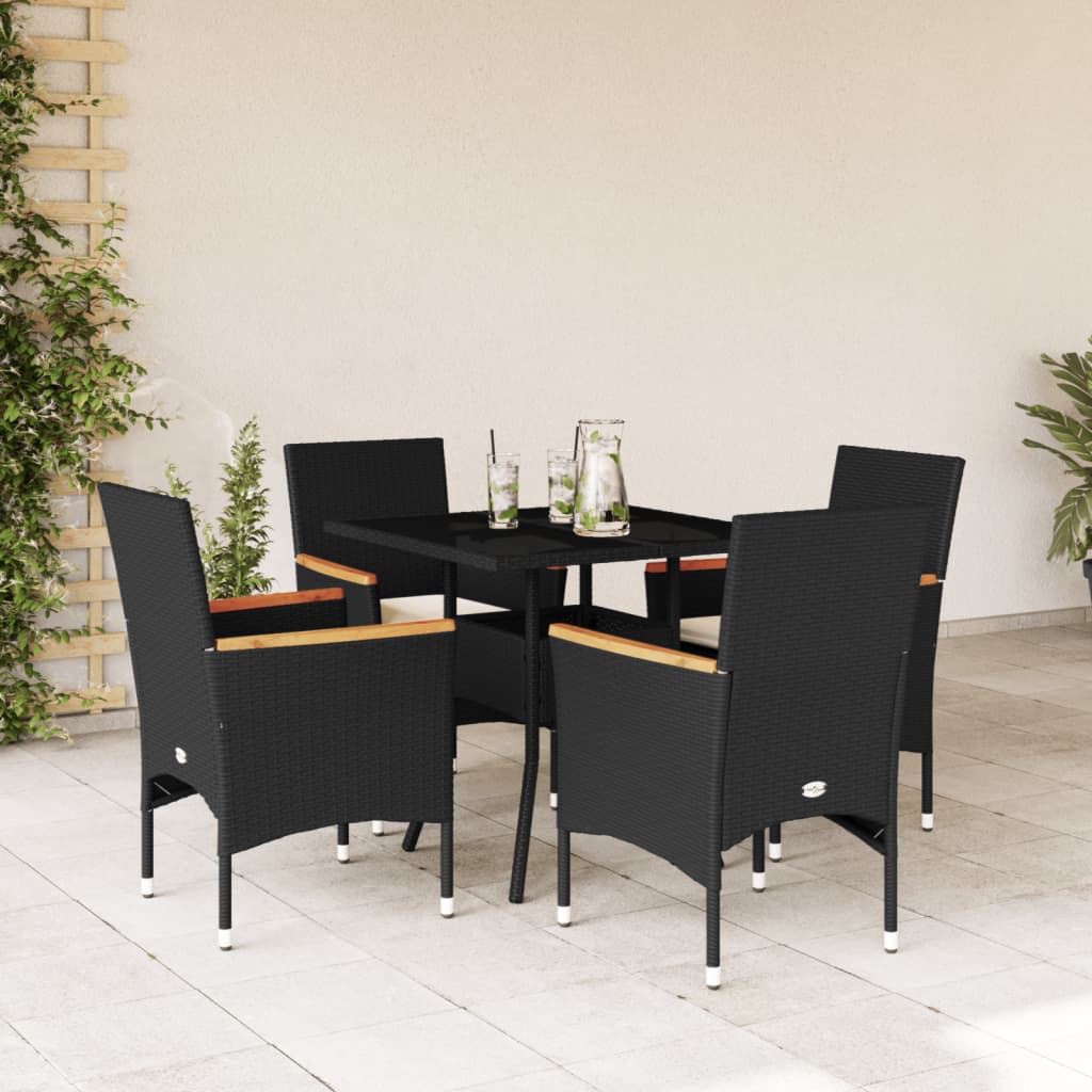 Set da Pranzo da Giardino con Cuscini 5 pz Polyrattan e Vetro