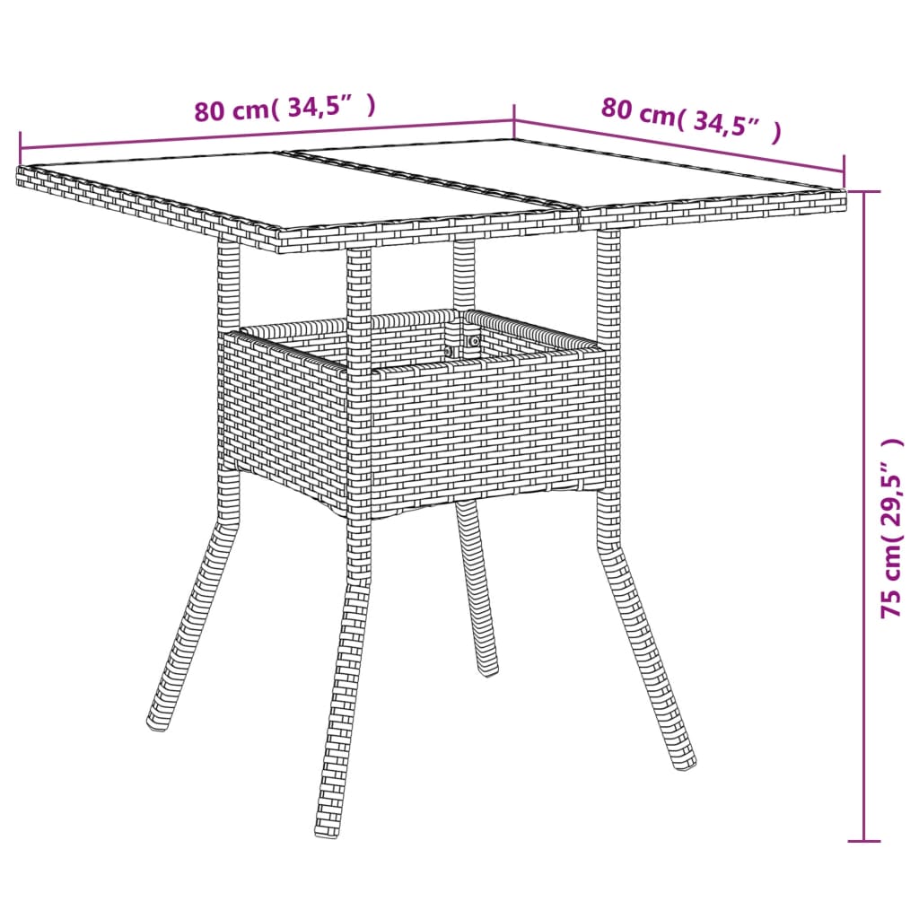 Set Pranzo da Giardino 3 pz con Cuscini Nero Polyrattan Acacia