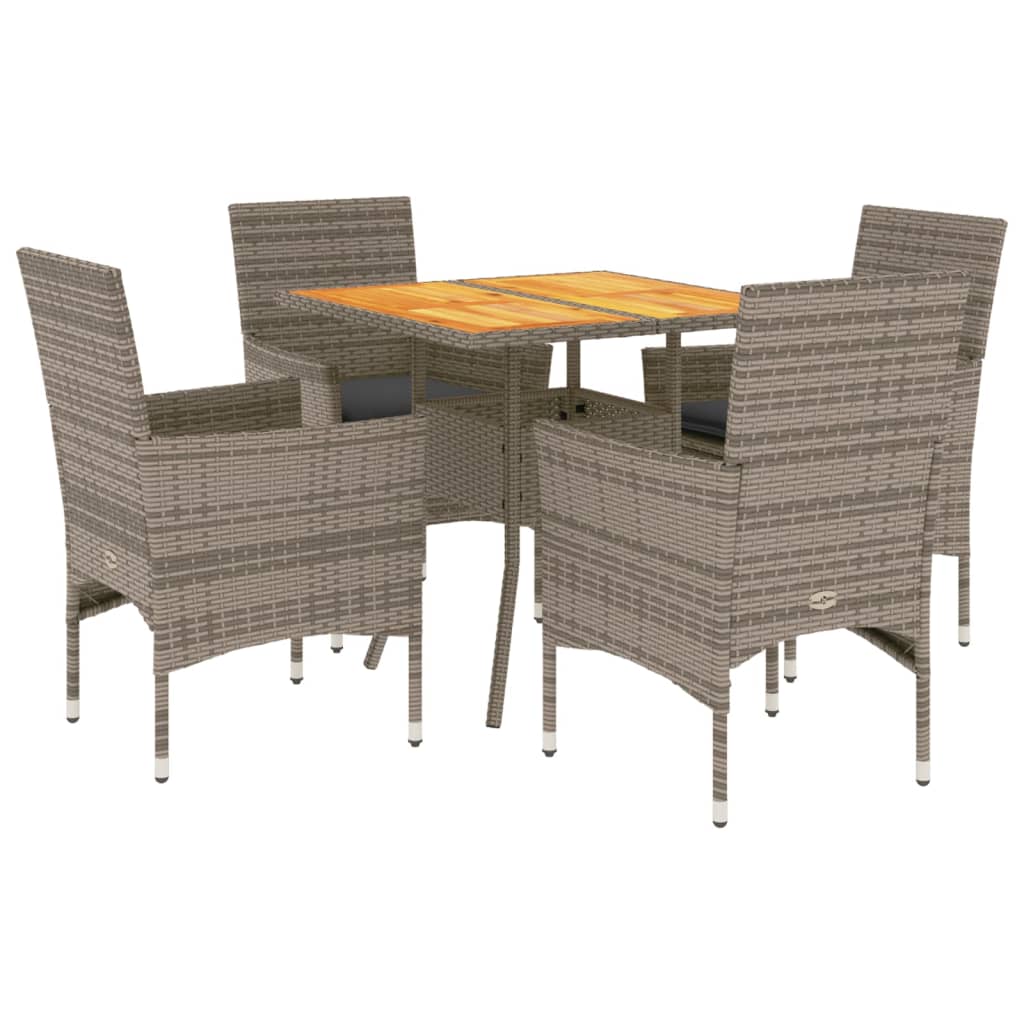 Set Pranzo Giardino 5 pz con Cuscini Grigio Polyrattan Acacia