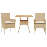 Set Pranzo da Giardino 3 pz con Cuscini Beige Polyrattan Acacia