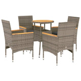 Set Pranzo Giardino 5 pz con Cuscini Grigio Polyrattan Acacia