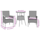 Set da Pranzo da Giardino 3 pz con Cuscini Polyrattan e Vetro