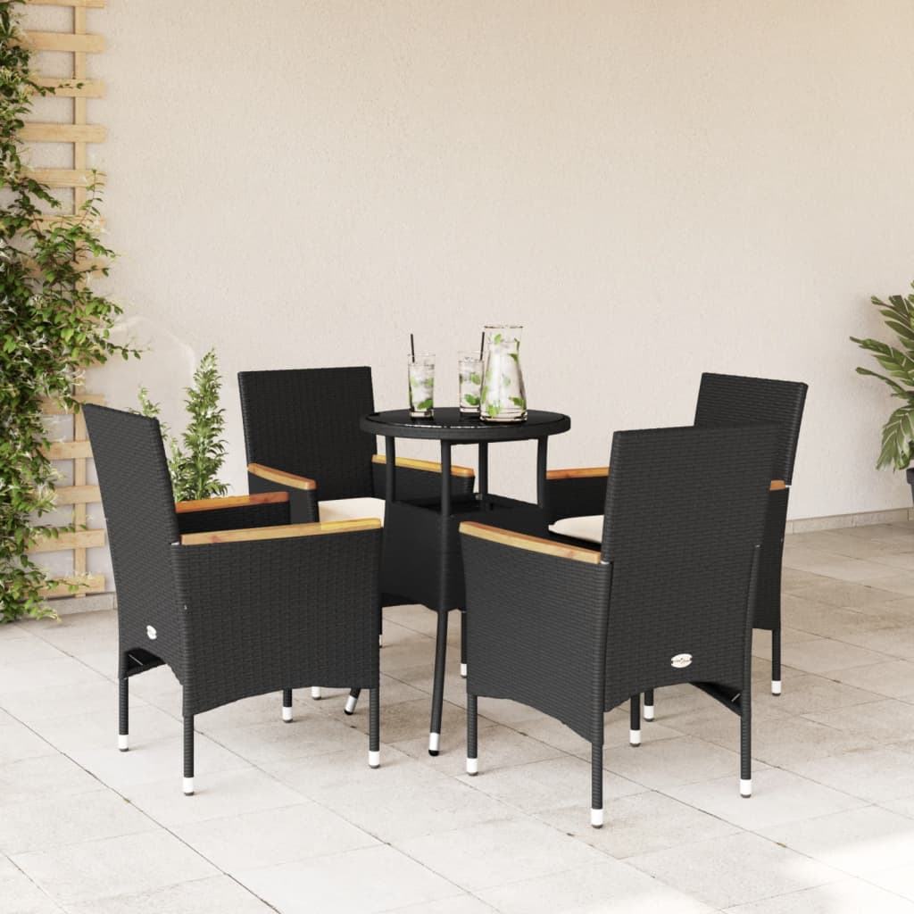 Set da Pranzo da Giardino con Cuscini 5 pz Polyrattan e Vetro