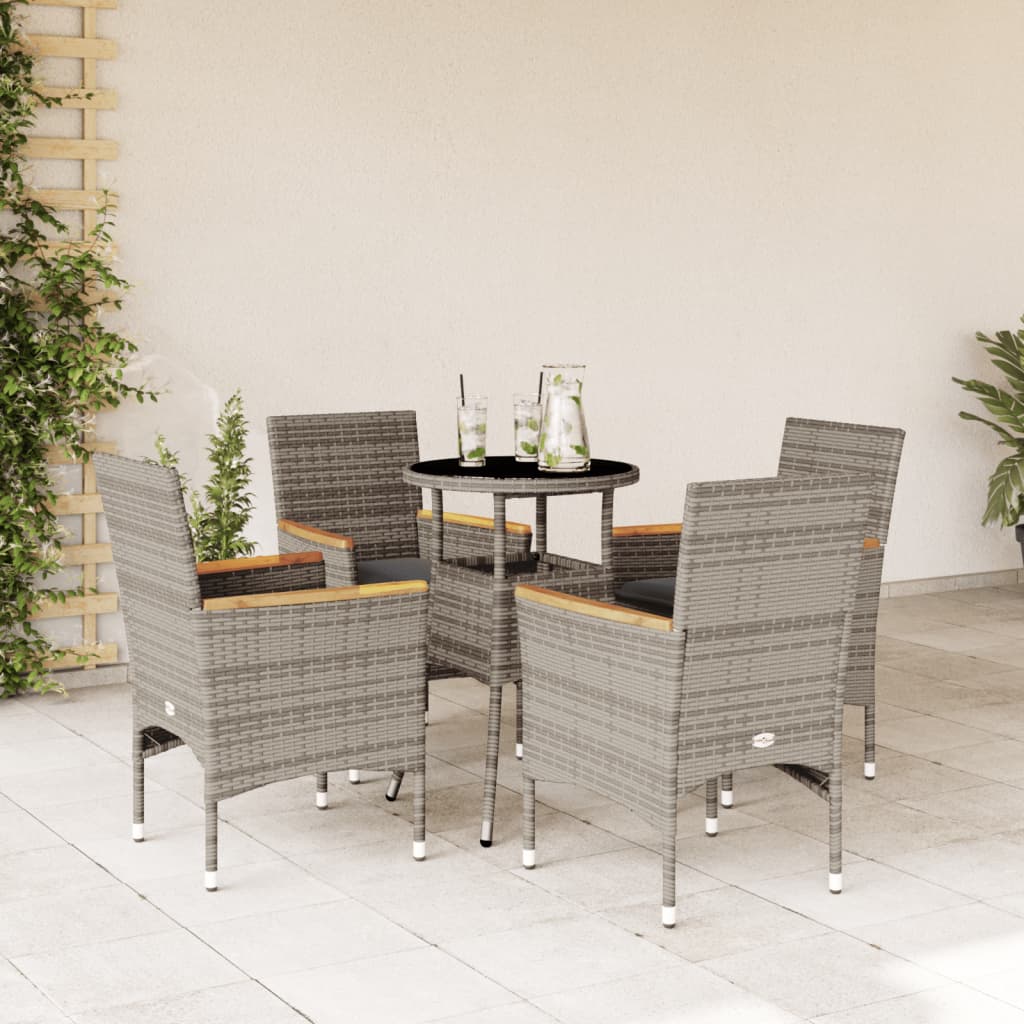 Set da Pranzo da Giardino 5 pz con Cuscini Polyrattan e Vetro