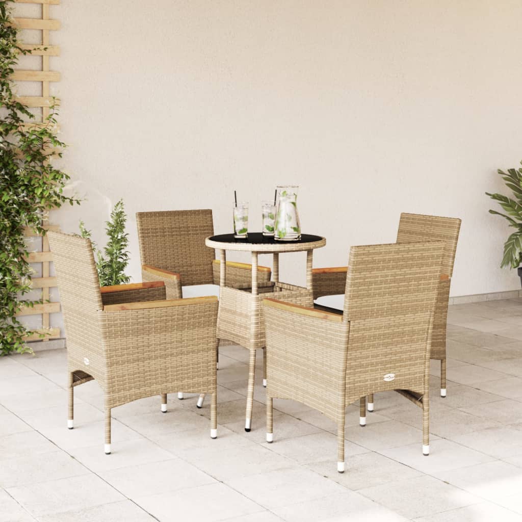 Set da Pranzo da Giardino 5 pz con Cuscini Polyrattan e Vetro