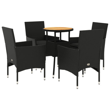 Set Pranzo da Giardino 5 pz con Cuscini Nero Polyrattan Acacia