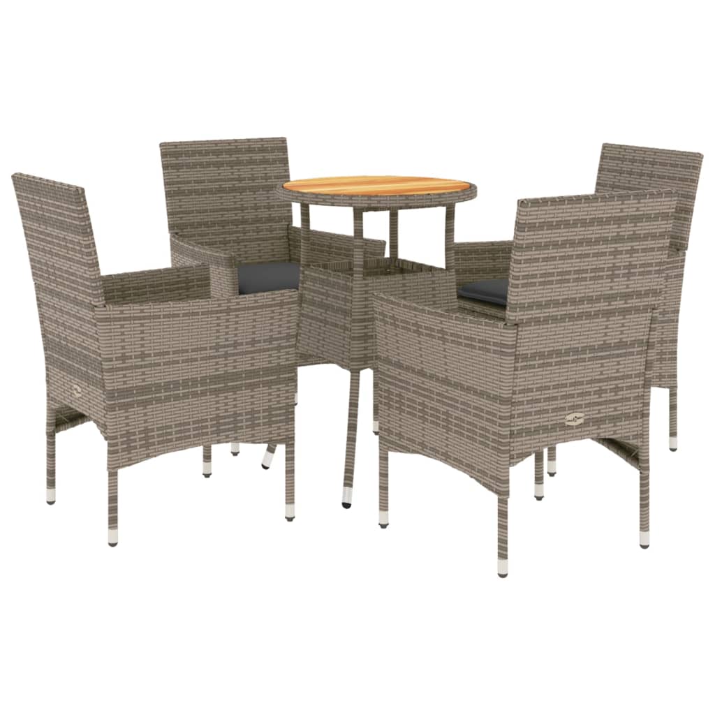 Set Pranzo Giardino 5 pz con Cuscini Grigio Polyrattan Acacia